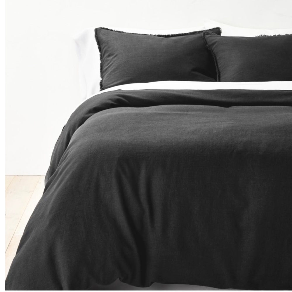 KING Casaluna Heavyweight Linen Blend Duvet Pillow Sham Set Washed Black Target